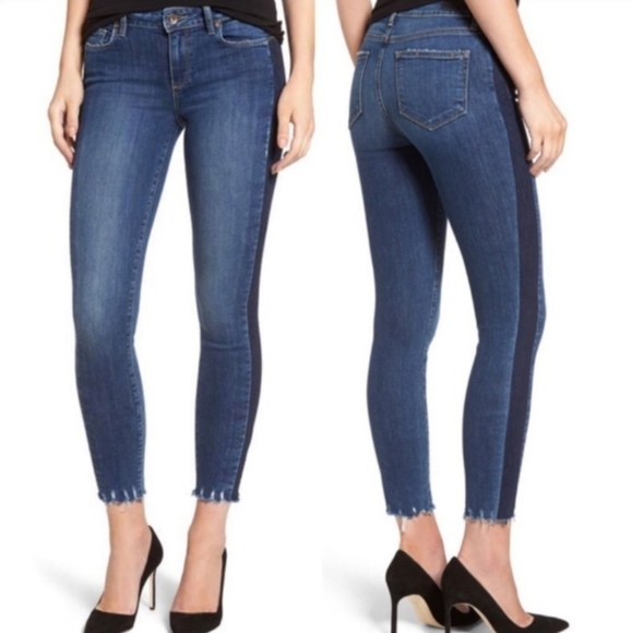Paige Hoxton Side Stripes Raw hem Ankle Jeans Size 29 in Blue Color - Picture 1 of 16